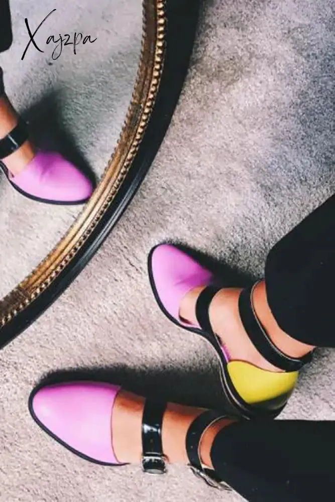 Xajzpa - Buckle Color Block Sandals Flats