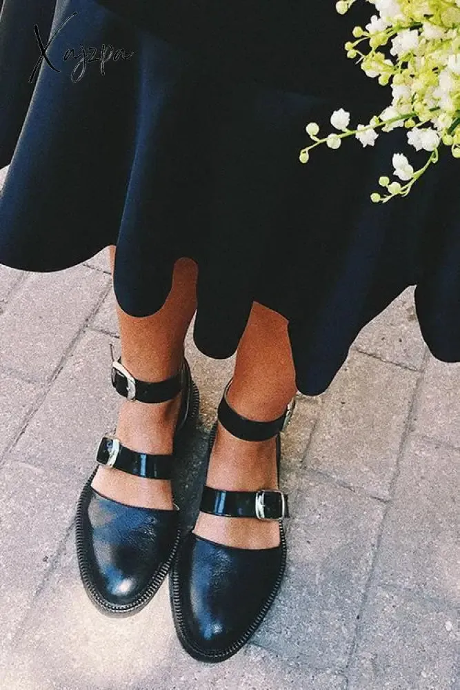 Xajzpa - Buckle Color Block Sandals Flats