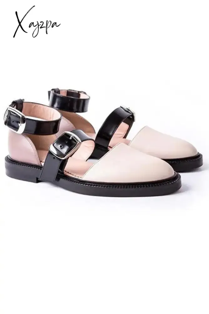 Xajzpa - Buckle Color Block Sandals Flats