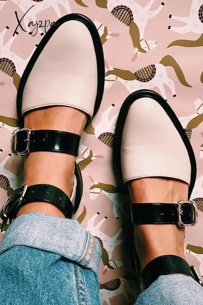 Xajzpa - Buckle Color Block Sandals Flats