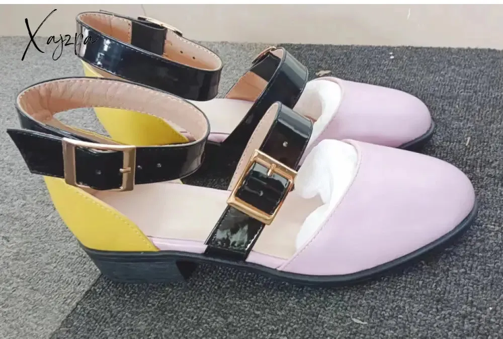 Xajzpa - Buckle Color Block Sandals Flats