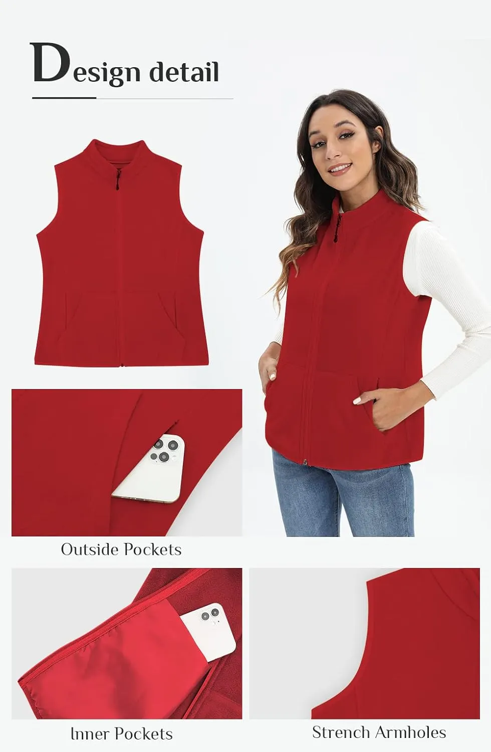 Xeoxarel Women's Fleece Vest with 6 Pockets (XS-2XL)