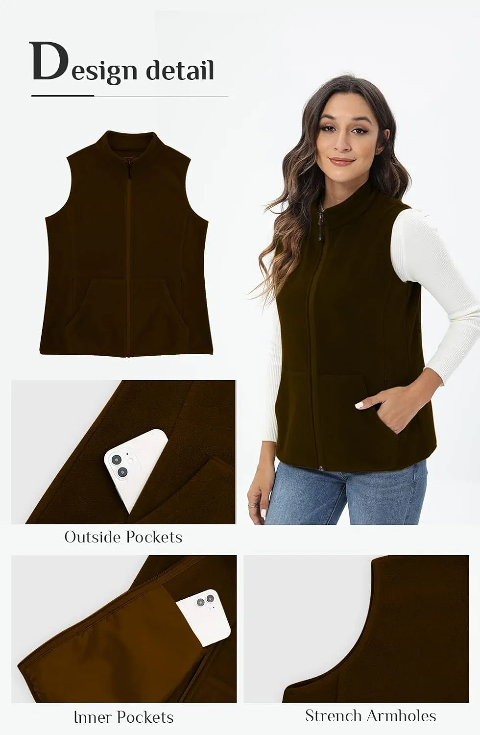 Xeoxarel Women's Fleece Vest with 6 Pockets (XS-2XL)