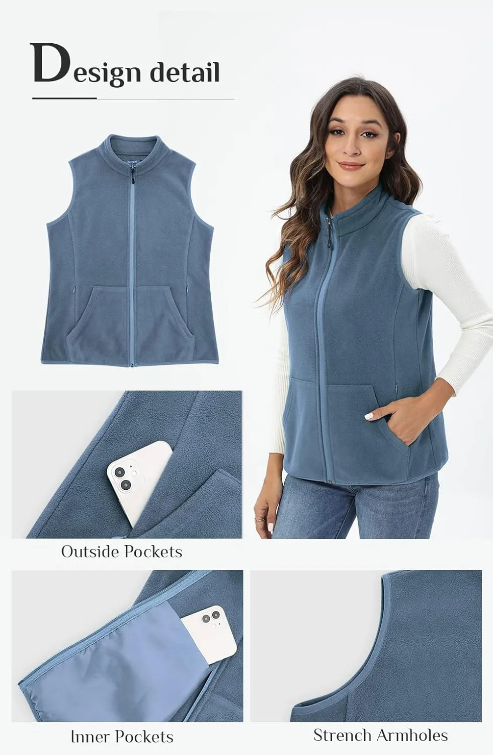 Xeoxarel Women's Fleece Vest with 6 Pockets (XS-2XL)