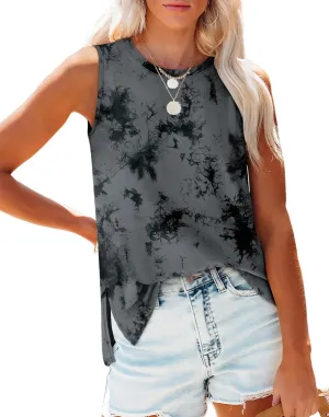 XIEERDUO Womens Tank Tops Crewneck Loose Fit Basic Casual Summer Side Split Sleeveless Shirts