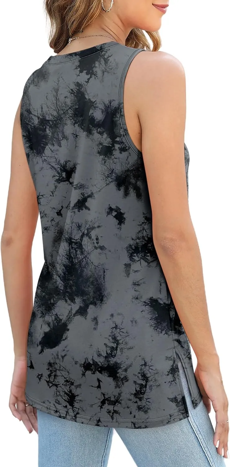 XIEERDUO Womens Tank Tops Crewneck Loose Fit Basic Casual Summer Side Split Sleeveless Shirts