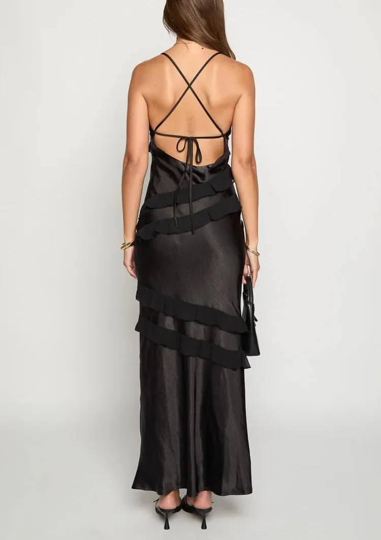 Y2k Women Boho Floral Maxi Dress Flower Ruffle Sexy Backless Sleeveless Flowy Tiered Long Sundress Summer Party