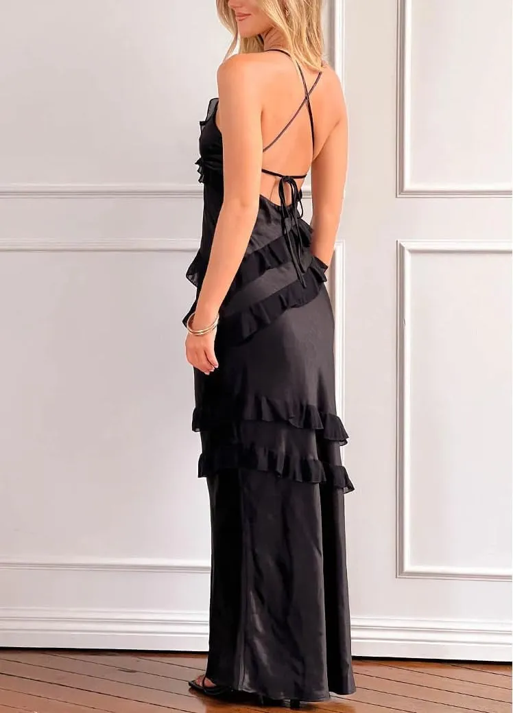 Y2k Women Boho Floral Maxi Dress Flower Ruffle Sexy Backless Sleeveless Flowy Tiered Long Sundress Summer Party