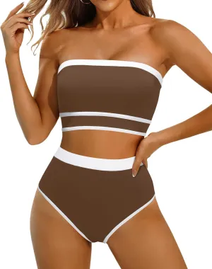 Yonique Bandeau Bikini Strapless Swimsuit - Two Piece High Waisted Bathing Suits