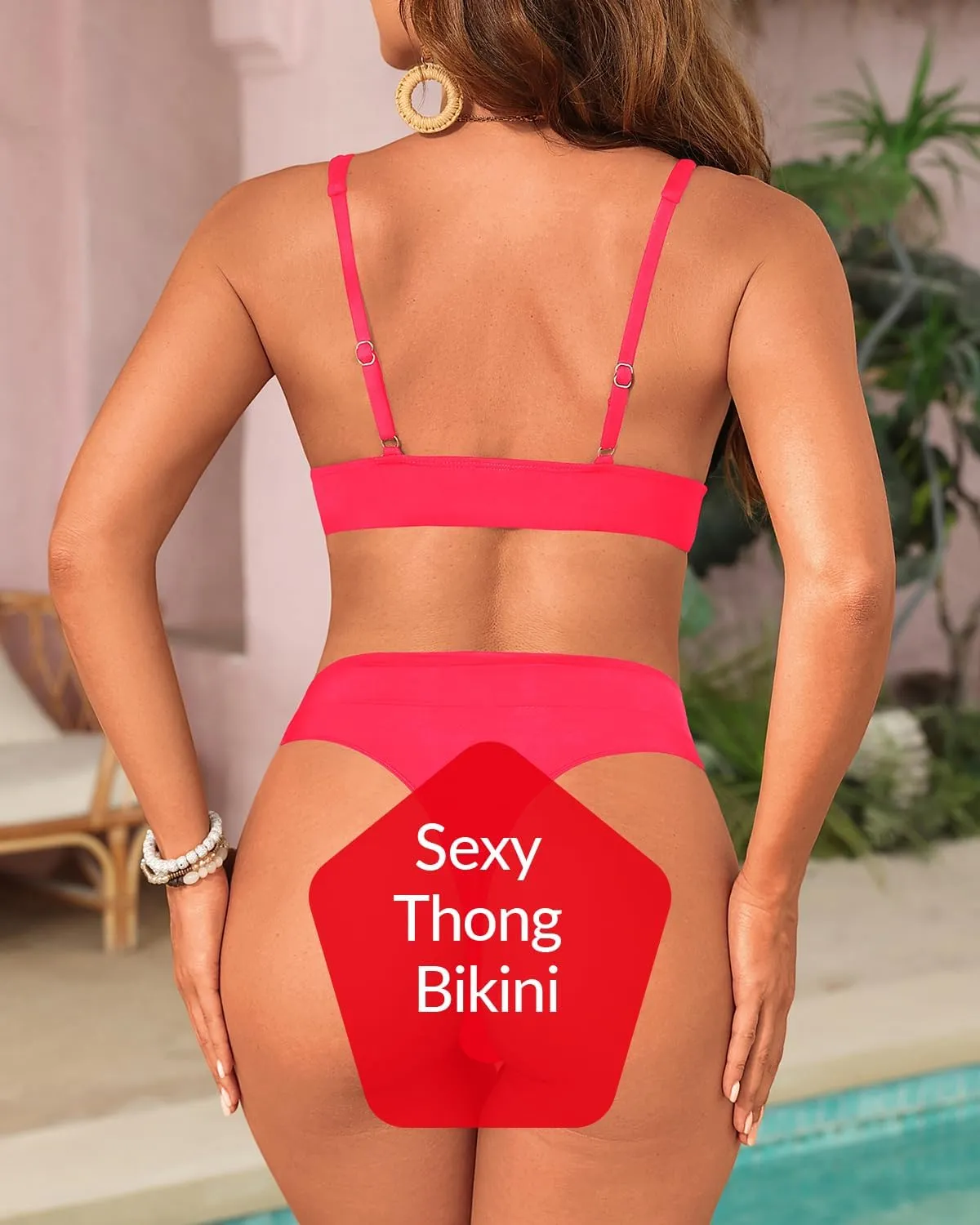 Yonique Thong Bikini Set High Waisted Two Piece Swimsuit High Cut Bikini V Neck Bathing Suit
