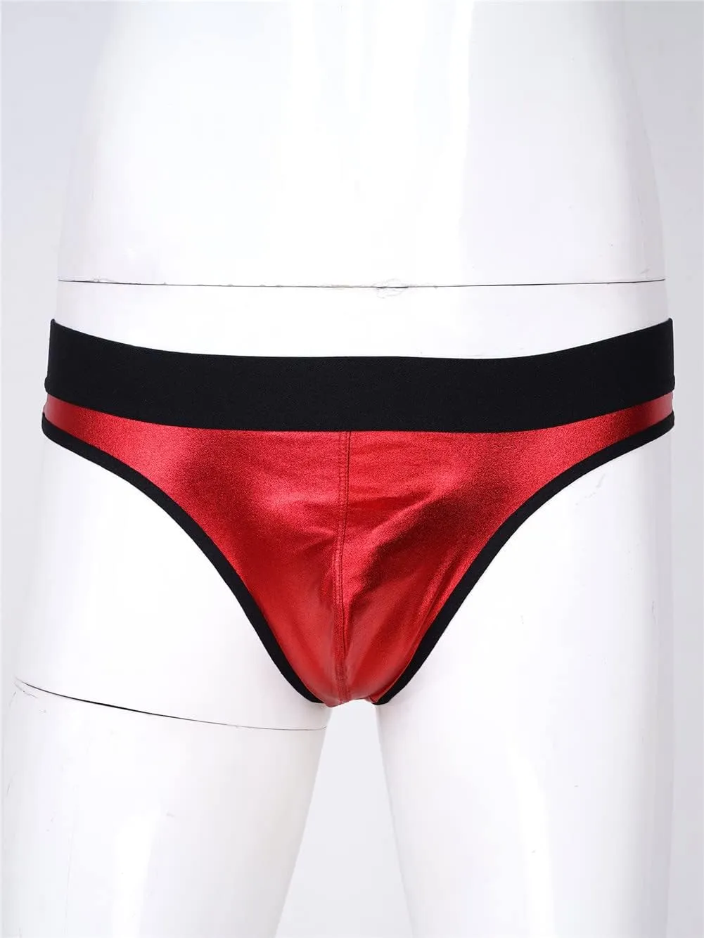 Youllyuu Men Metallic PU Leather Bulge Pouch Briefs Sissy Panties Low Waist Elastic Waistband T-Back Thongs