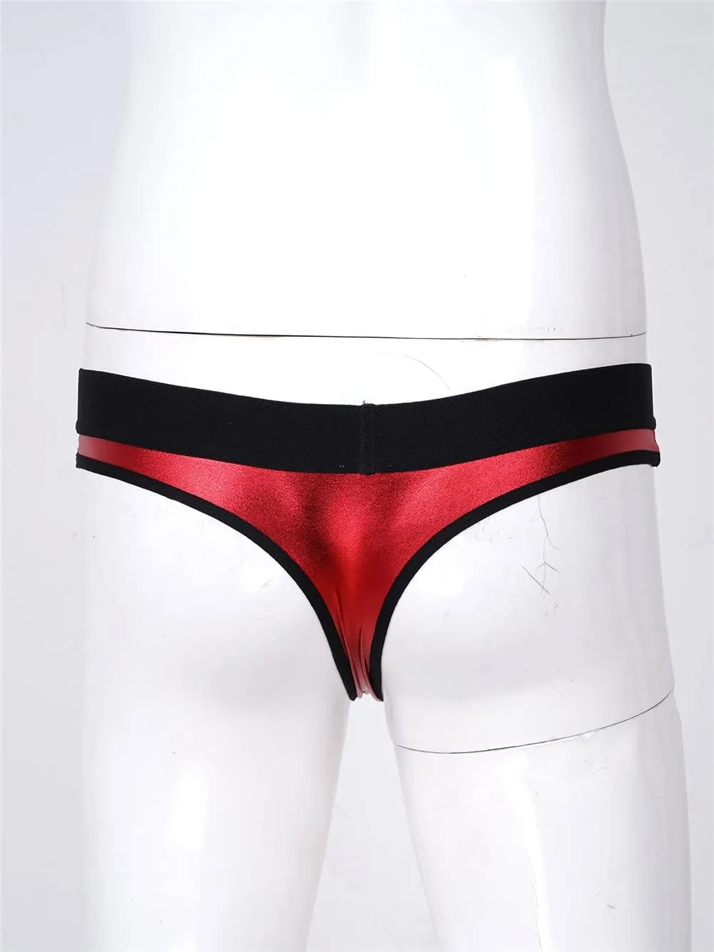 Youllyuu Men Metallic PU Leather Bulge Pouch Briefs Sissy Panties Low Waist Elastic Waistband T-Back Thongs