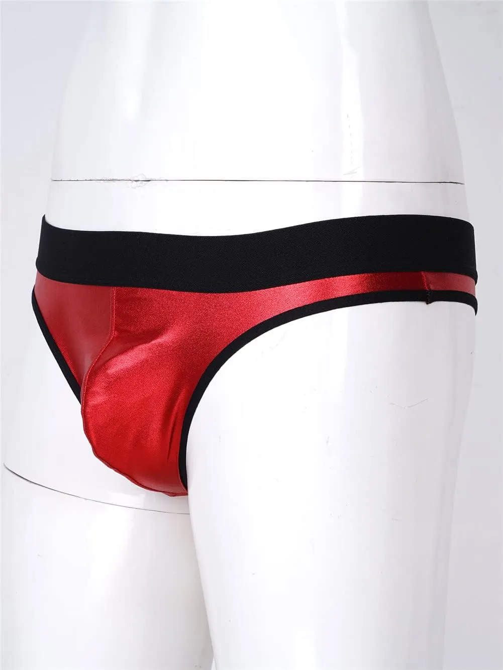 Youllyuu Men Metallic PU Leather Bulge Pouch Briefs Sissy Panties Low Waist Elastic Waistband T-Back Thongs