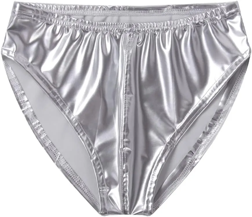 Youllyuu Mens PU Leather Panties Glossy Bulge Pouch Boxer Briefs Elastic Waistband Underpants Clubwear