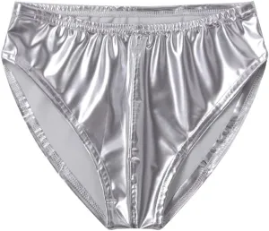 Youllyuu Mens PU Leather Panties Glossy Bulge Pouch Boxer Briefs Elastic Waistband Underpants Clubwear