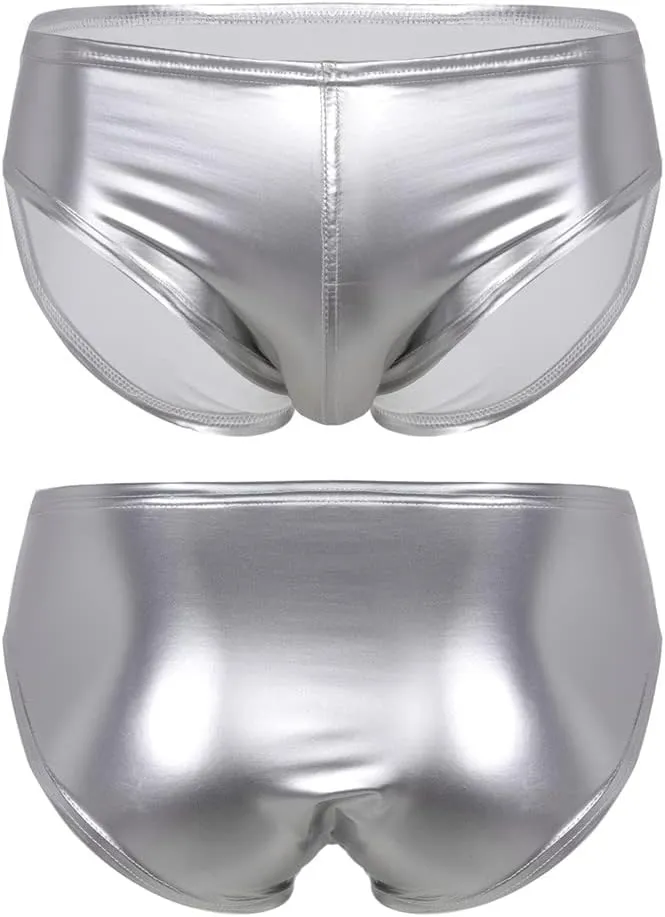 Youllyuu Mens PU Leather Panties Glossy Bulge Pouch Boxer Briefs Elastic Waistband Underpants Clubwear