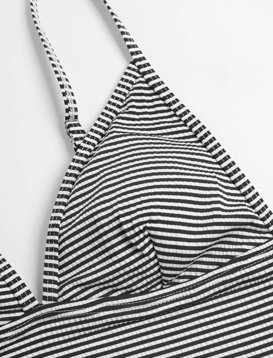 ZAFUL Women's Spaghetti Strap Tankini Swimsuits V Neck Tummy Control Tie Side Thong Bikini Swimsuits 2 Piece Bathing Suits