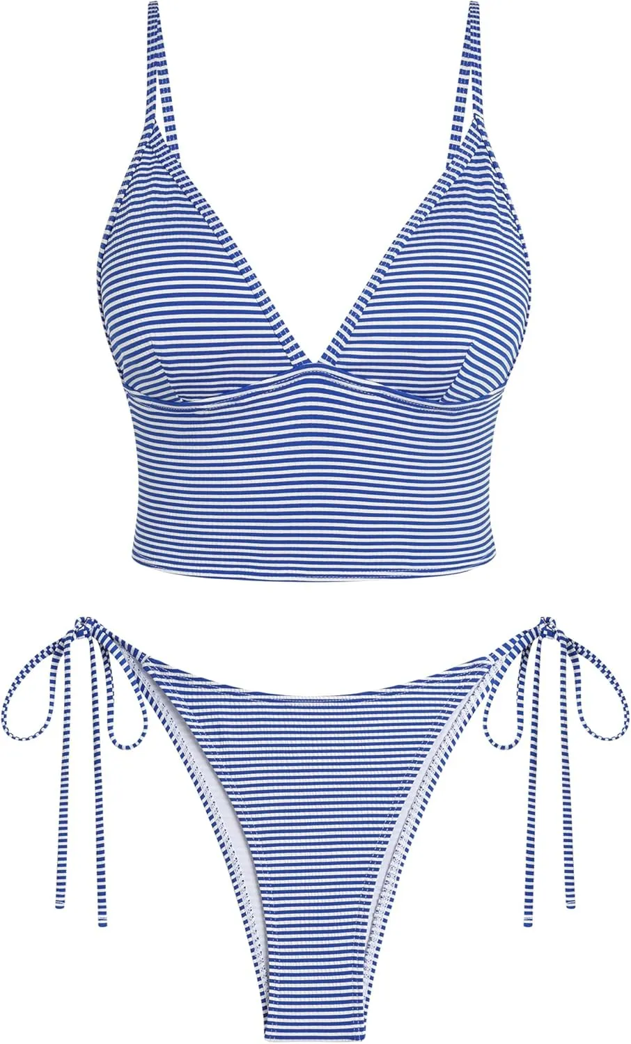 ZAFUL Women's Spaghetti Strap Tankini Swimsuits V Neck Tummy Control Tie Side Thong Bikini Swimsuits 2 Piece Bathing Suits