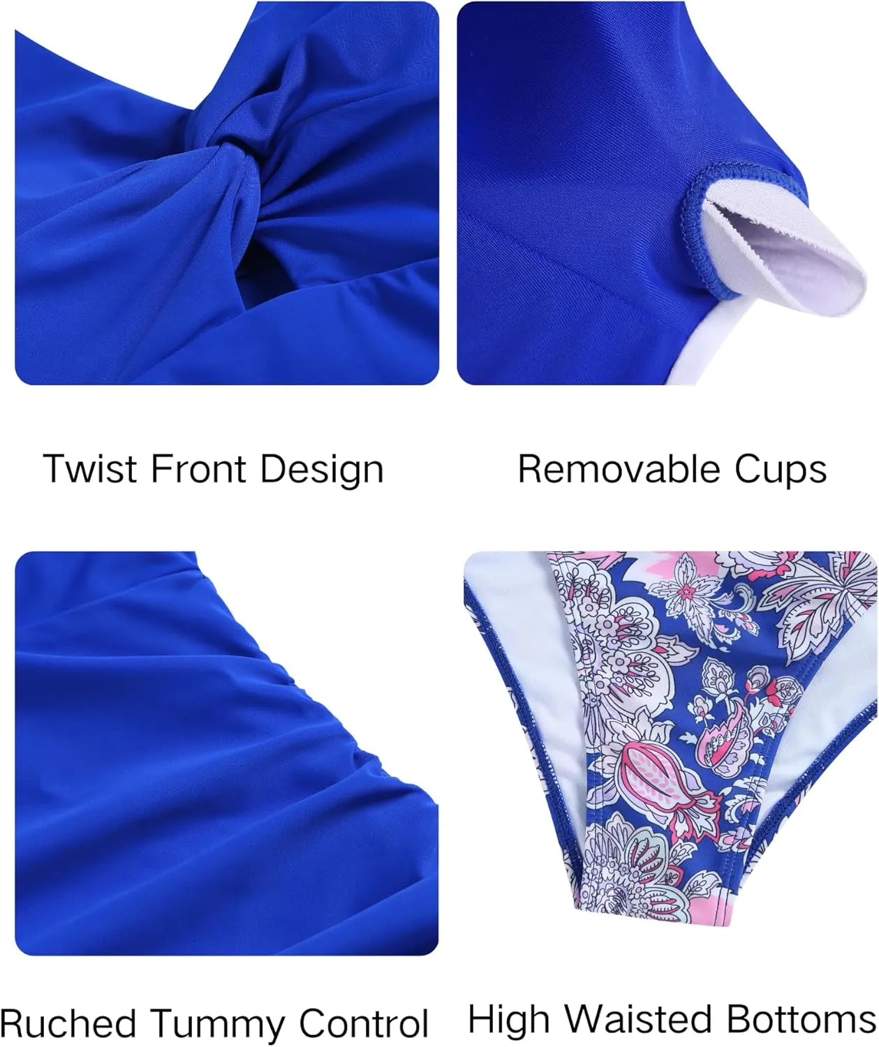 ZAFUL Women's Tankini Swimsuits Twist Front Tummy Control High Waisted Bikini Sets Two Piece Bathing Suits