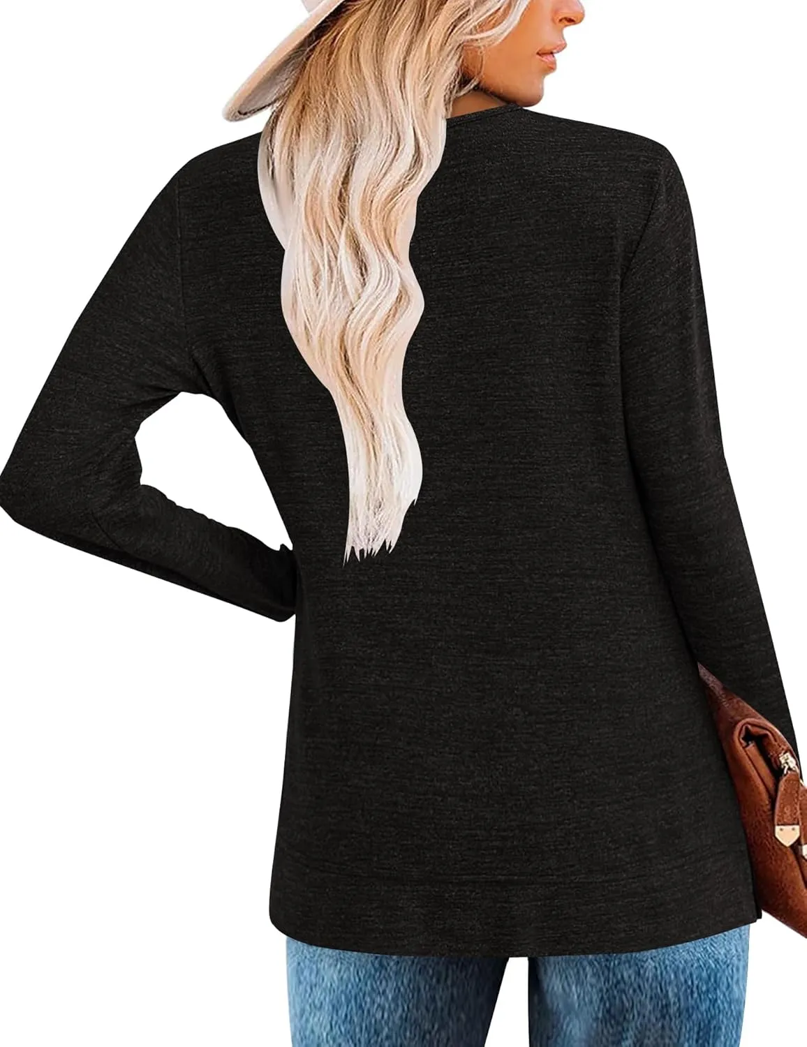 Zeagoo Women's Casual Tunic Tops Long Sleeve Shirts for Leggings V Neck Button Fall Pullover Blouse Loose Sweatshirts