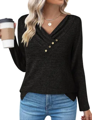 Zeagoo Women's Casual Tunic Tops Long Sleeve Shirts for Leggings V Neck Button Fall Pullover Blouse Loose Sweatshirts