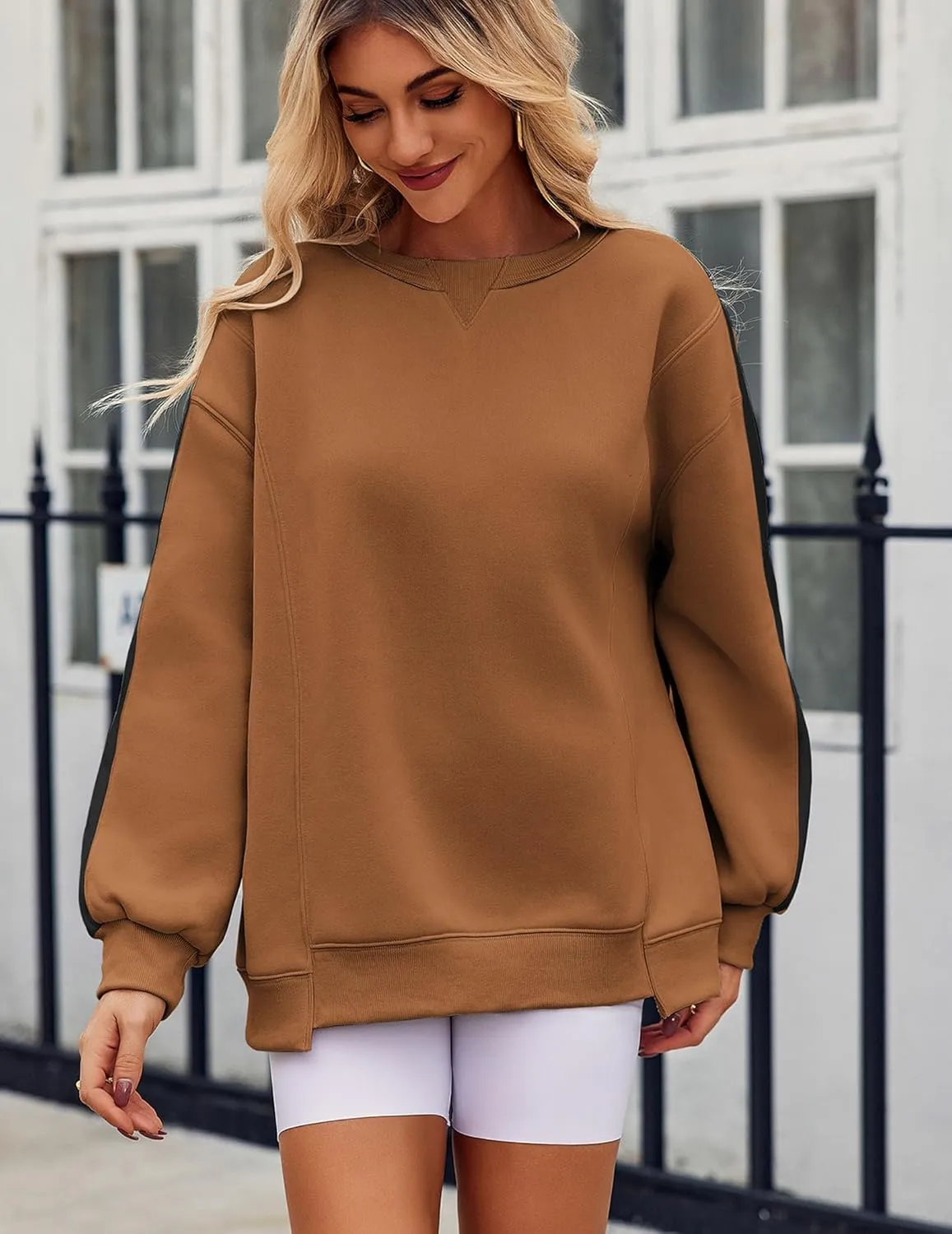 Zeagoo Womens Sweatshirt Long Sleeve Color Block Fleece Hoodies Fall Casual Crewneck Pullover Tunic Tops 2025