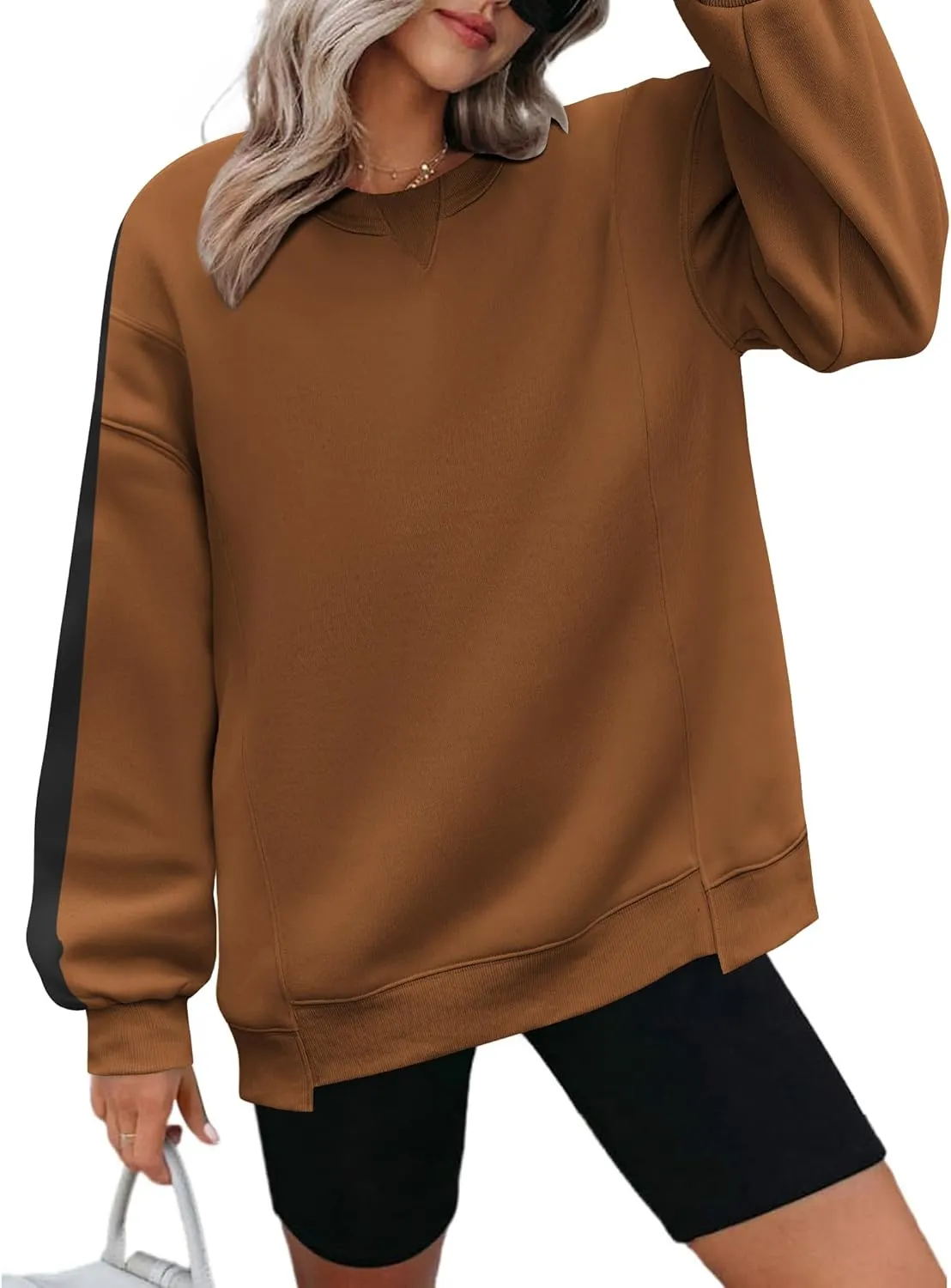 Zeagoo Womens Sweatshirt Long Sleeve Color Block Fleece Hoodies Fall Casual Crewneck Pullover Tunic Tops 2025