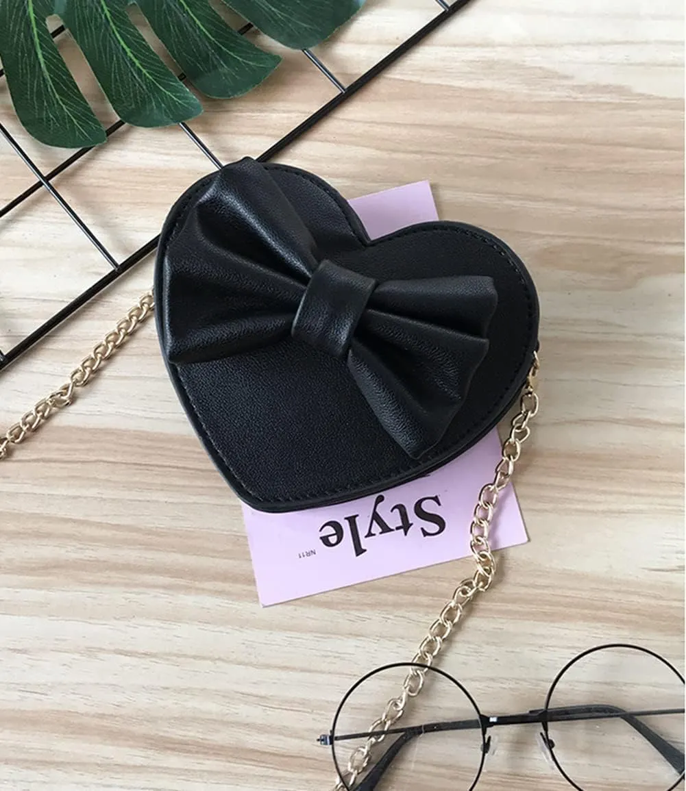 ZGMYC Cute Heart-shaped Crossbody Purse Bowknot Shoulder Bag Satchel for Little Girls Toddlers