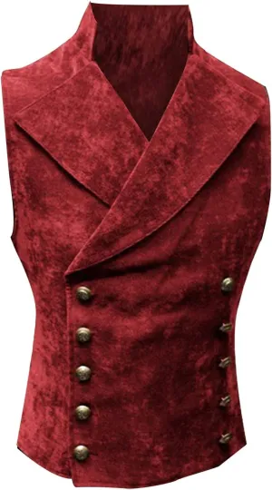 ZHUER Mens Cowboy Suede Leather Vest - Retro Faux Suede Waistcoat for Men - Slim Fit Sleeveless Casual Vest Jacket