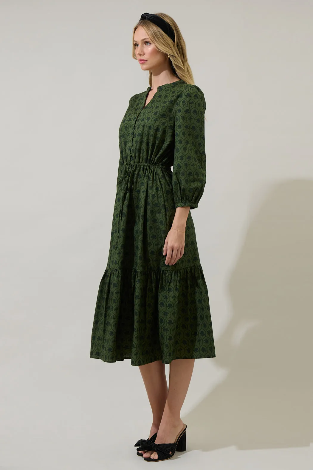 Zinnia Floral Split Neck Midi Dress
