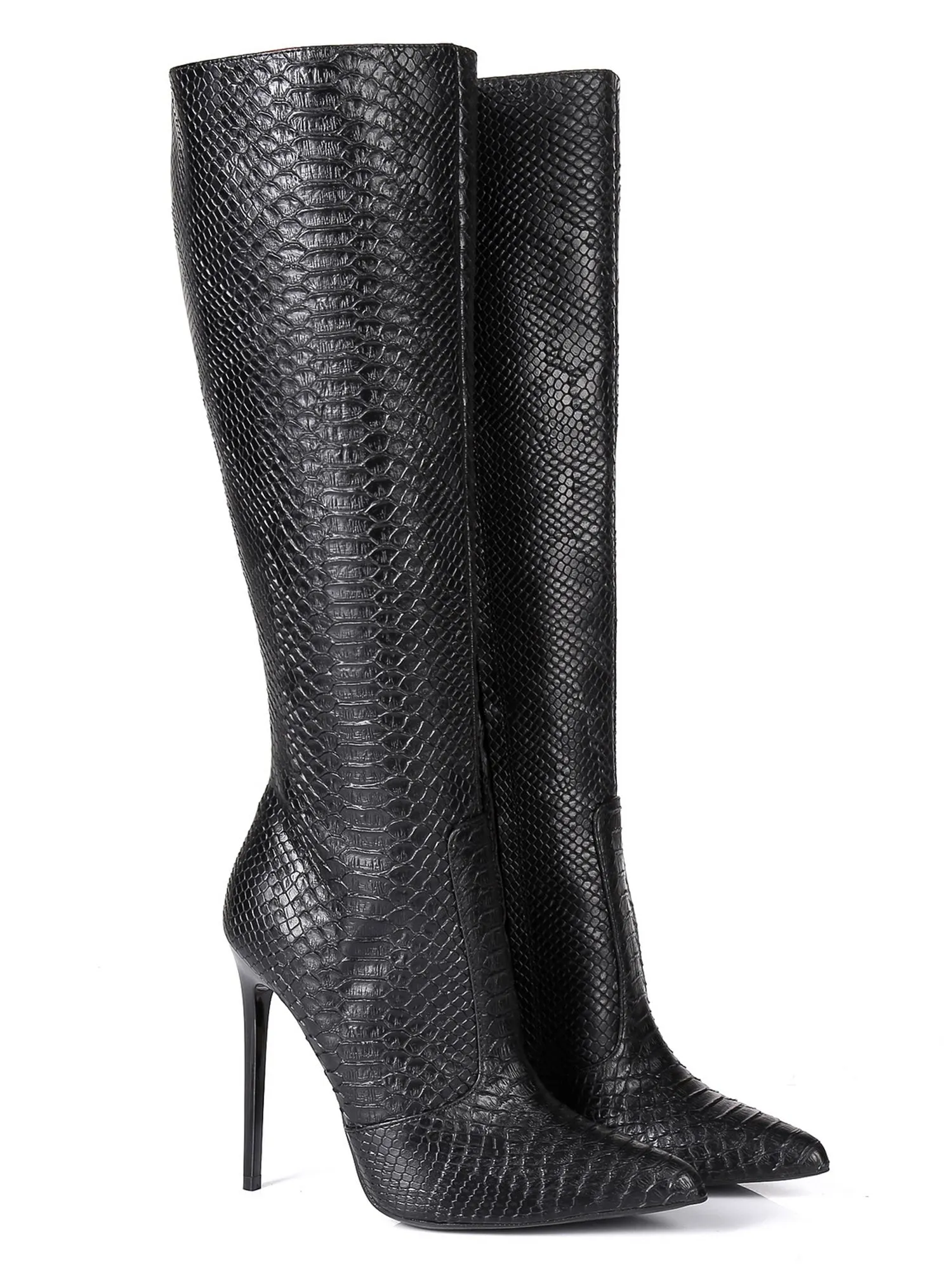 Zira Snake Look Knee High Black Boots