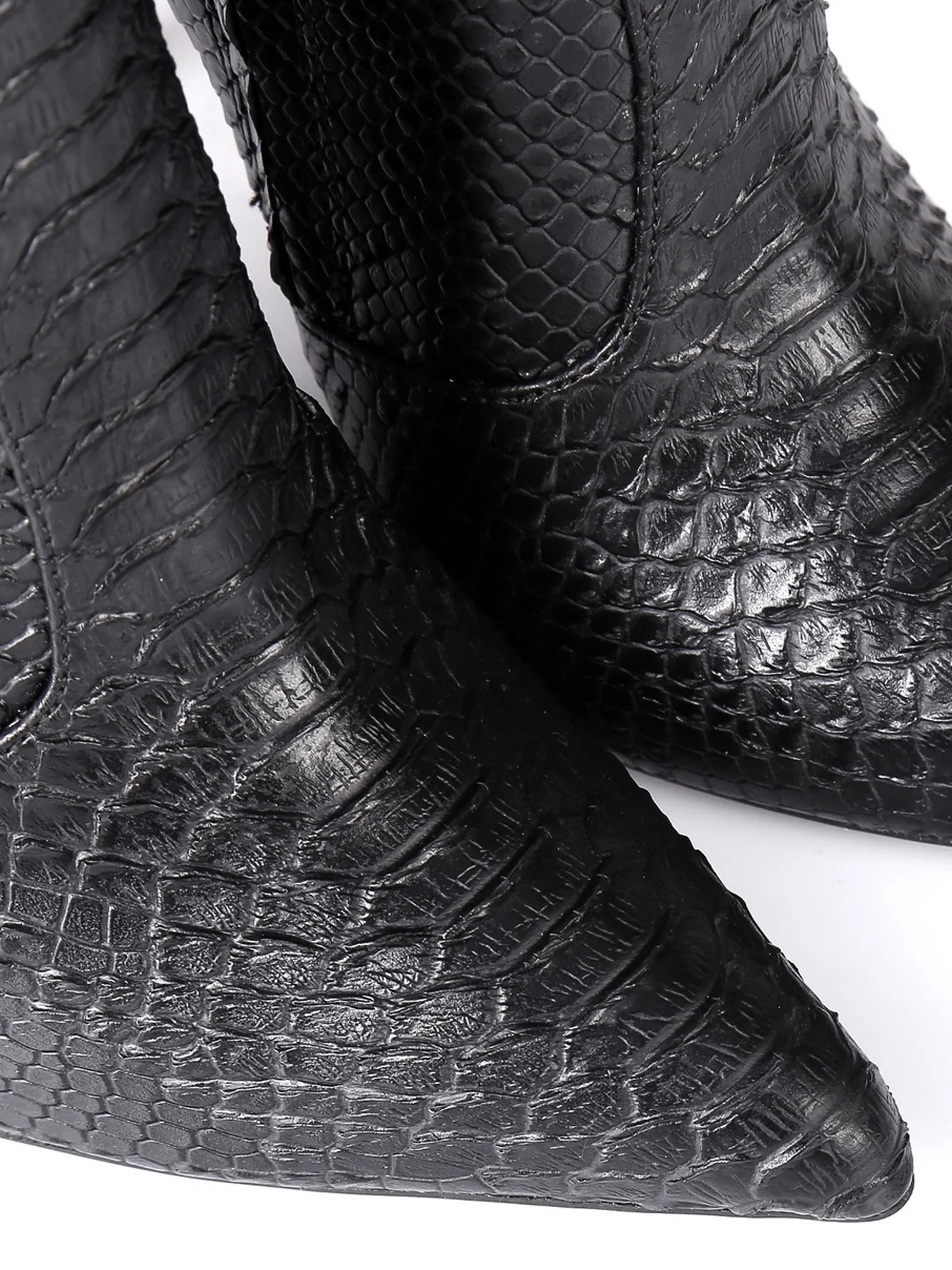 Zira Snake Look Knee High Black Boots
