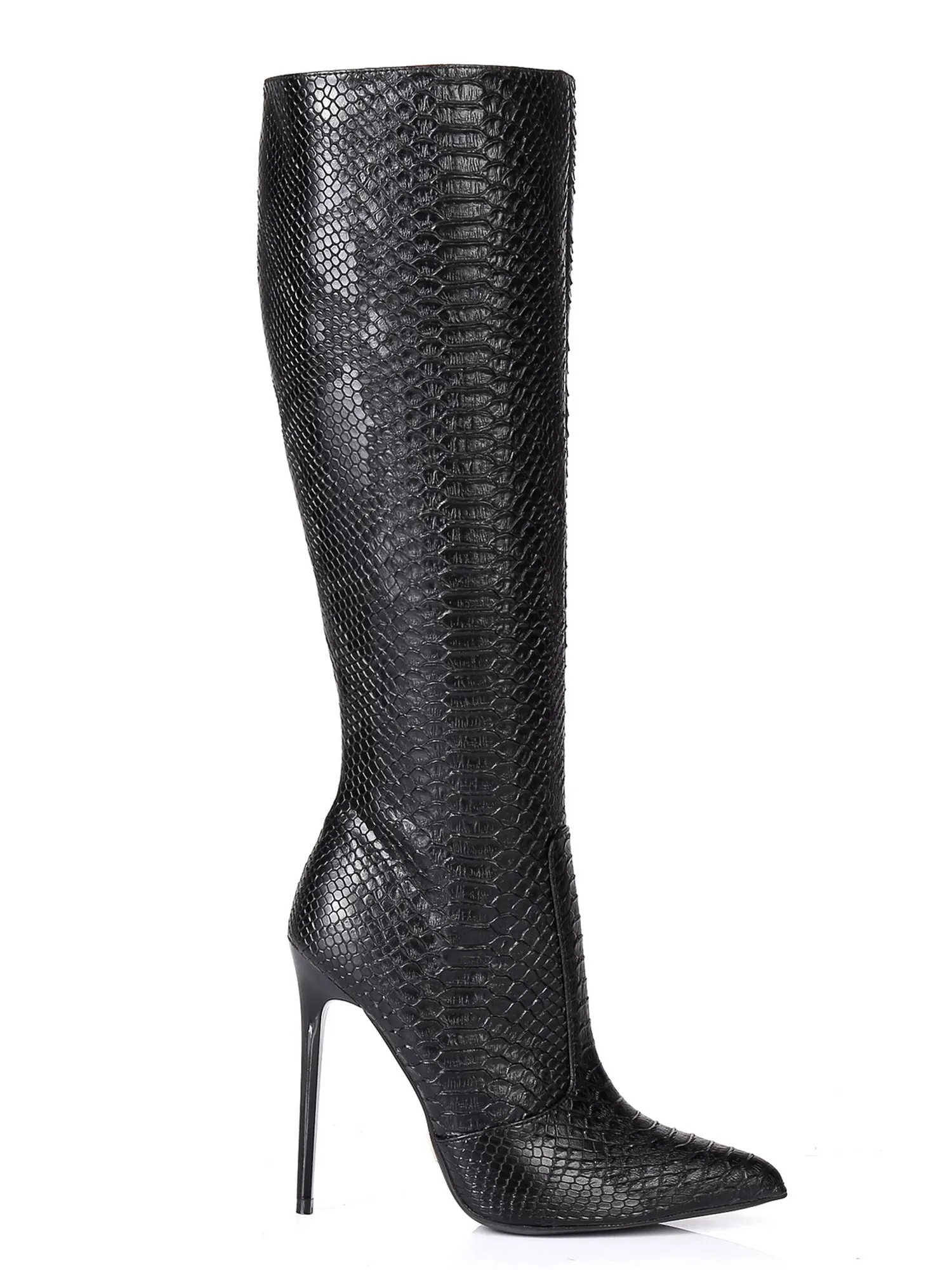 Zira Snake Look Knee High Black Boots