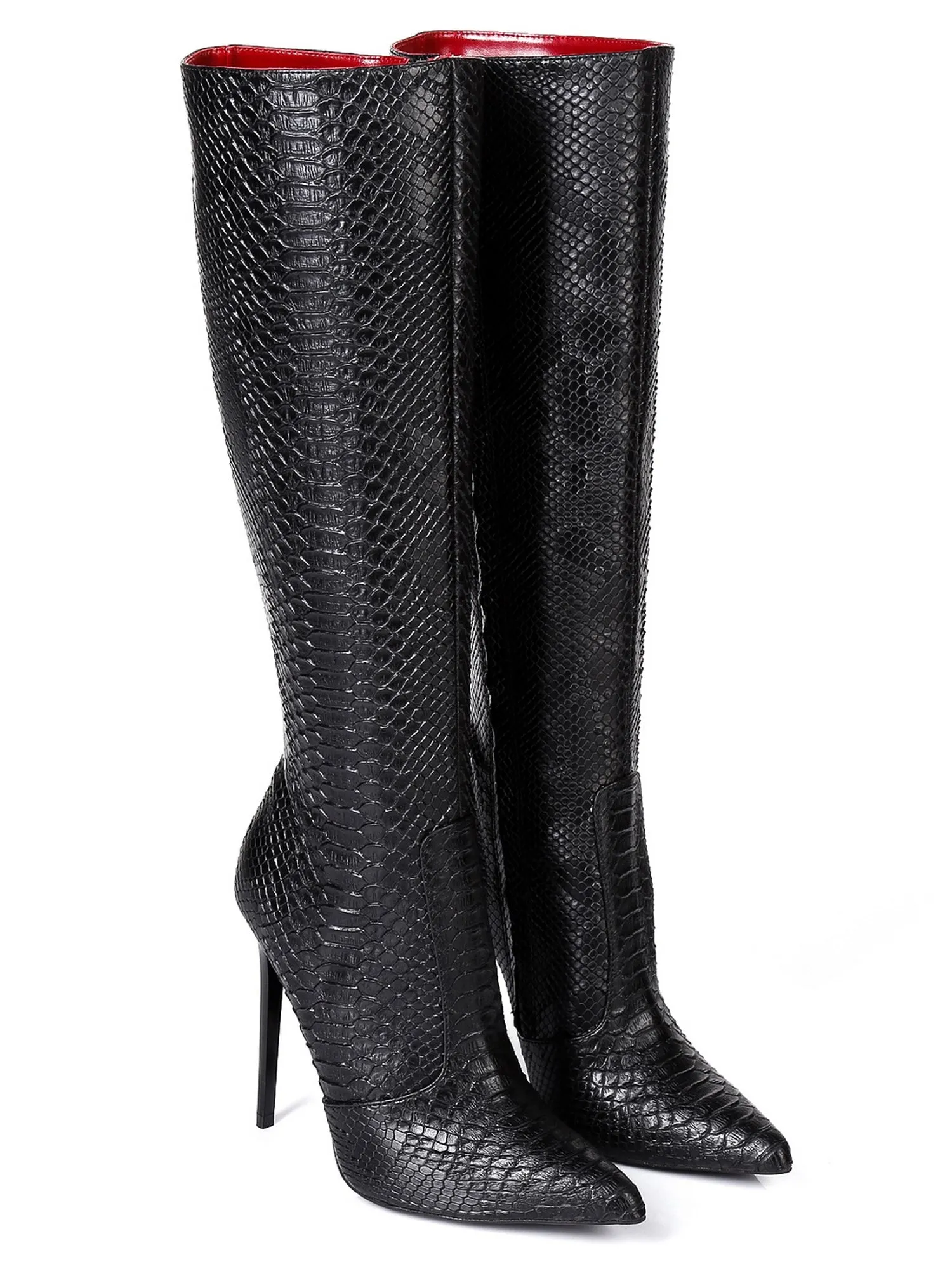 Zira Snake Look Knee High Black Boots