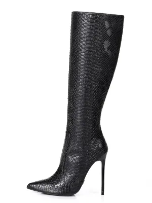Zira Snake Look Knee High Black Boots